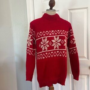 Vintage long sleeve hand knit chunky sweater red handcrafted handmade floral L